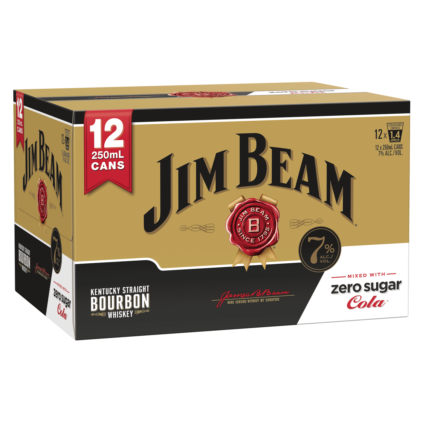 Jim Beam Gold 7% Zero 12 Pack Cans 250ml Jim Beam Gold 7% Zero 12 Pack Cans 250ml - Image 1