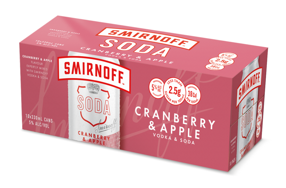 Smirnoff Soda Cranberry and Apple 330mL Can 10 Pack Smirnoff Soda Cranberry and Apple 330mL Can 10 Pack - Image 1