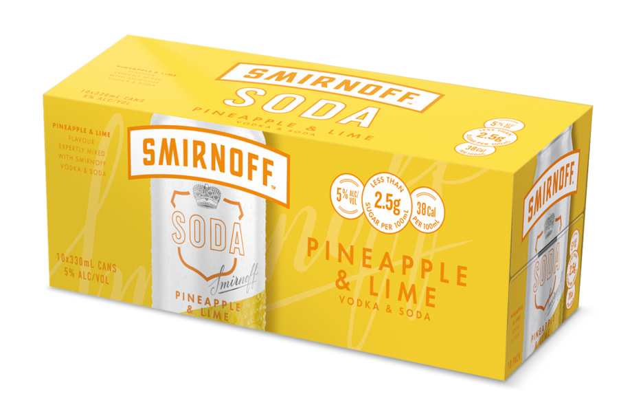 Smirnoff Soda Pineapple and Lime 330mL Can 10 Pack Smirnoff Soda Pineapple and Lime 330mL Can 10 Pack - Image 1